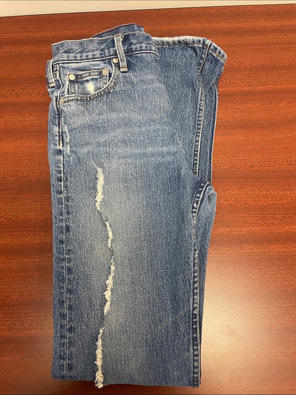 Gap Cone Denim Straight Leg, Button Fly Women’s Blue Distressed Jeans